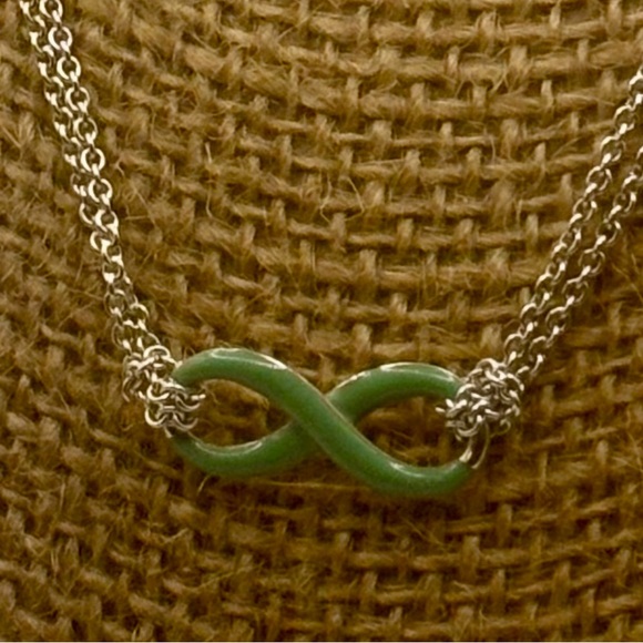 Tiffany & Co. Blue Enamel Infinity Pendant Necklace Double Chain - Picture 6 of 11